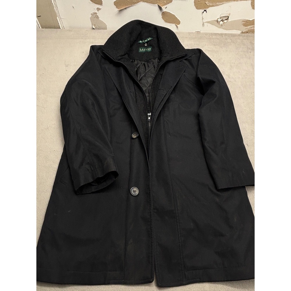 Lauren Ralph Lauren Mens Black Car Coat Zip Bib Wool Collar Jacket Small